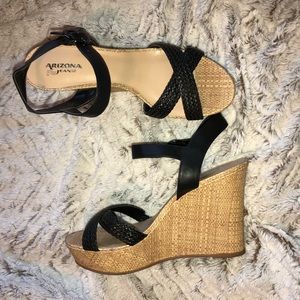 Black Strapped Wedges - Almost Brand New!!